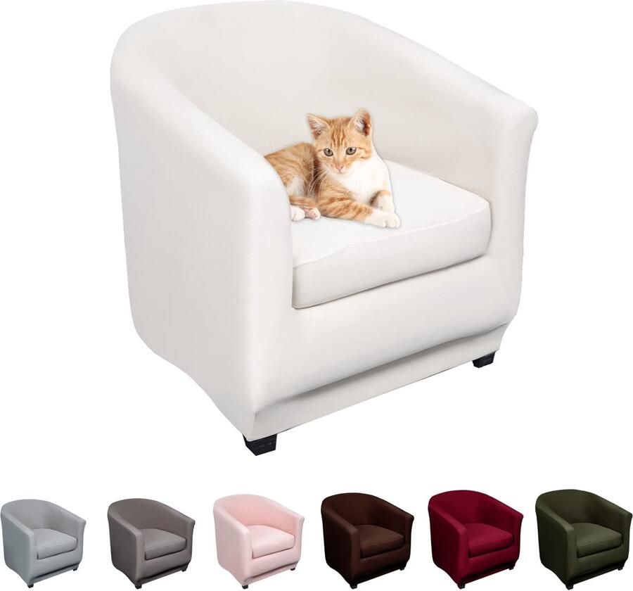 Lydevo fauteuilhoezen clubstoel stretch fauteuilbeschermer fauteuilhoes kuipstoelhoes bankhoes elastische antislip clubfauteuilhoezen hoes voor loungestoelen wit