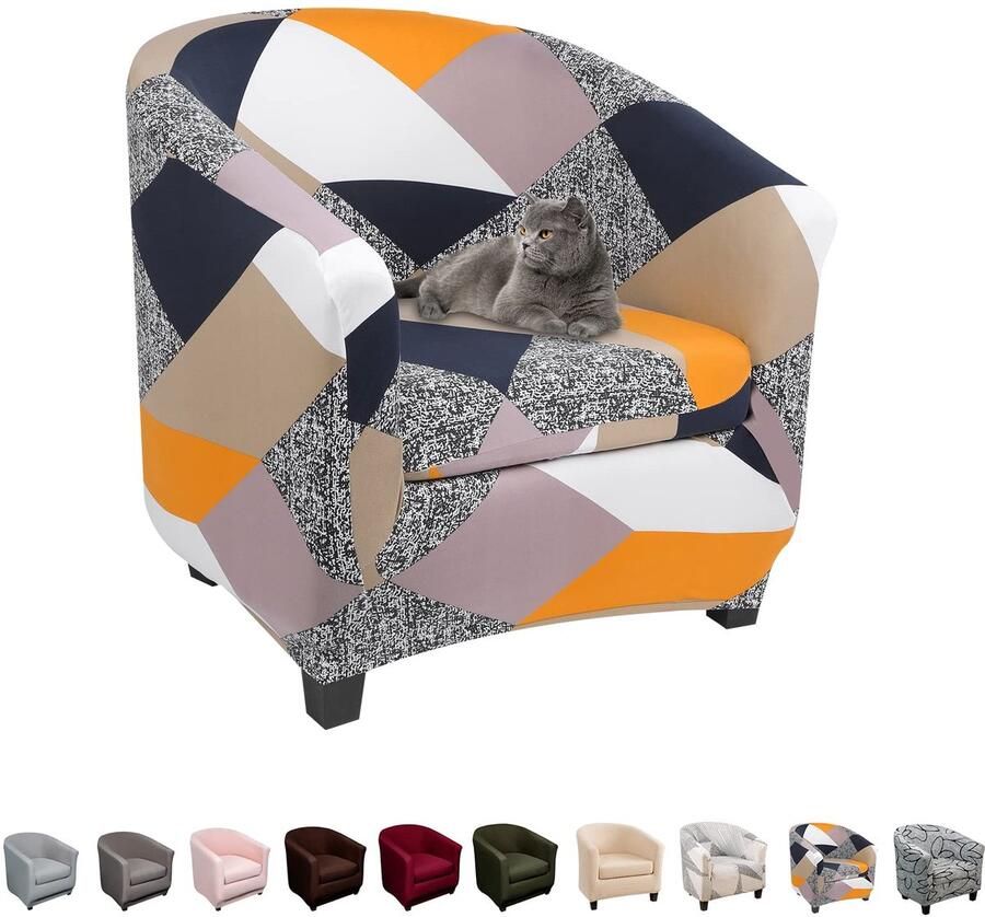 Lydevo fauteuilhoezen clubstoel stretch fauteuilbeschermer fauteuilhoes kuipstoelhoes bankhoes elastische antislip clubfauteuilhoezen hoes voor loungestoelen geometrie