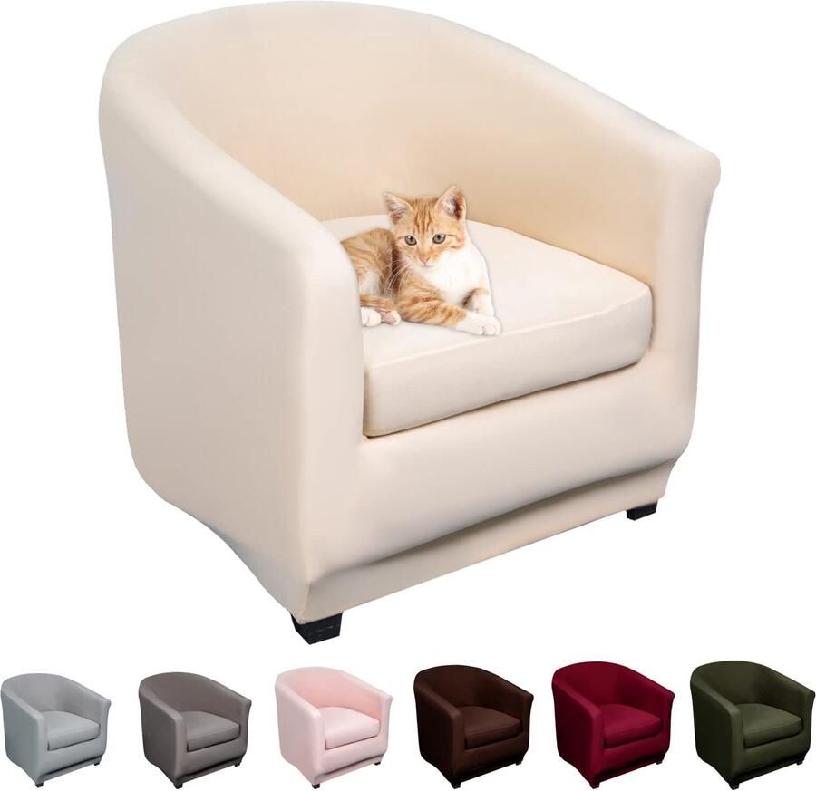 Lydevo fauteuilhoezen clubstoel stretch fauteuilbeschermer fauteuilhoes kuipstoelhoes bankhoes elastische antislip clubfauteuilhoezen hoes voor loungestoelen beige