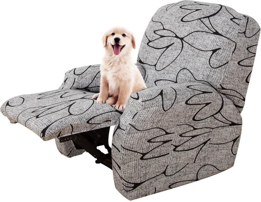 Lydevo stretchhoes voor relaxstoelen stretch stoelhoes relaxstoel fauteuilbeschermer voor relaxstoelen 4-delige set met zijvak antislip wasbare fauteuilhoes zwarte bloem