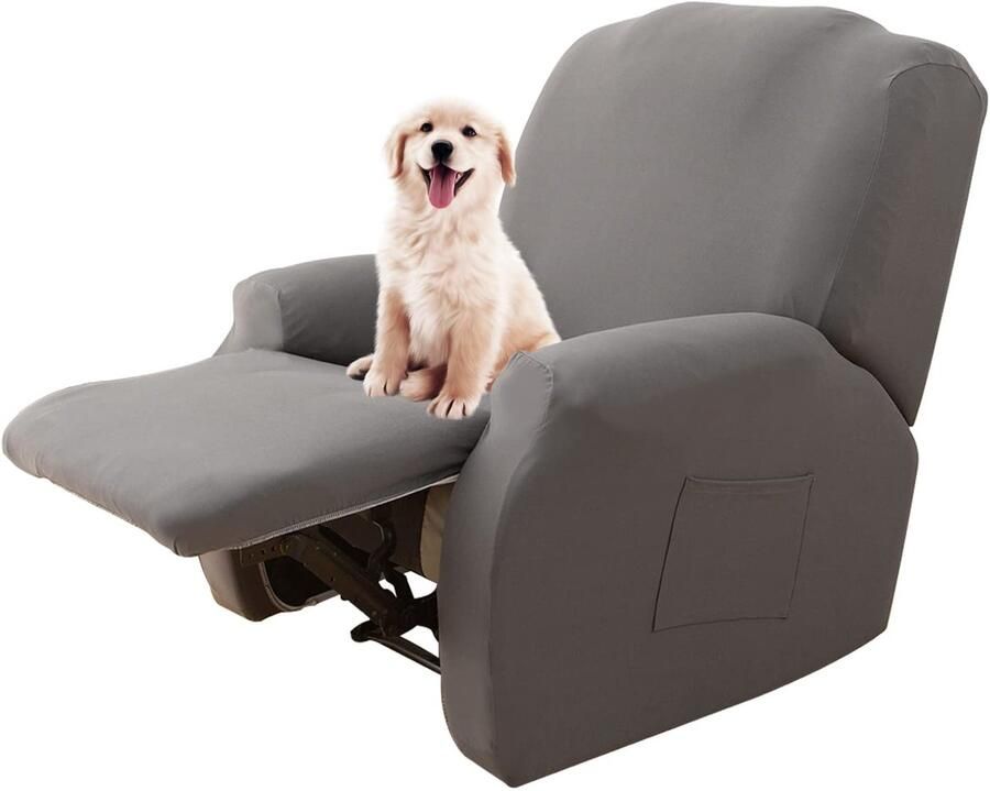 Lydevo stretchhoes voor relaxstoelen stretch stoelhoes relaxstoel fauteuilbeschermer voor relaxstoelen 4-delige set met zijvak antislip wasbare fauteuilhoes grijs