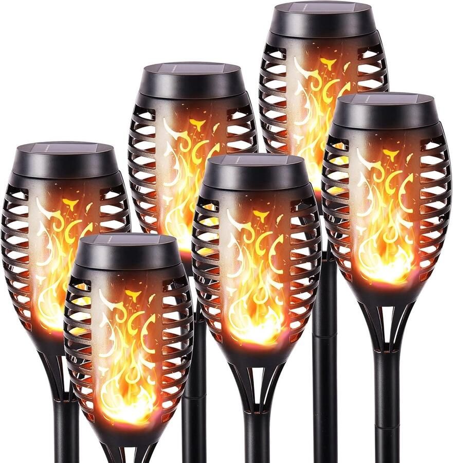 Lzwintrading Solar Tuinfakkels met Vlameffect 6x Stuks 52cm Tuinverlichting op Zonne Energie LED Solar Tuinverlichting Buiten Staand Buitenverlichting Solar Lamp Buiten IP65 Waterdicht Automatisch Aan Uit voor Tuin Terras Pad Gazon