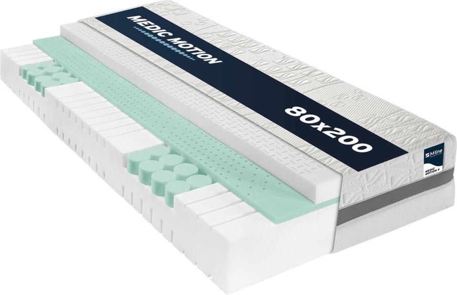 M line Medic Motion matras 80x200| Koudschuim matras Voor mensen met nekklachten en rugklachten 7 comfortzones Optimale drukontlasting Wasbare tijk Extra ventilerend Voor actieve slapers