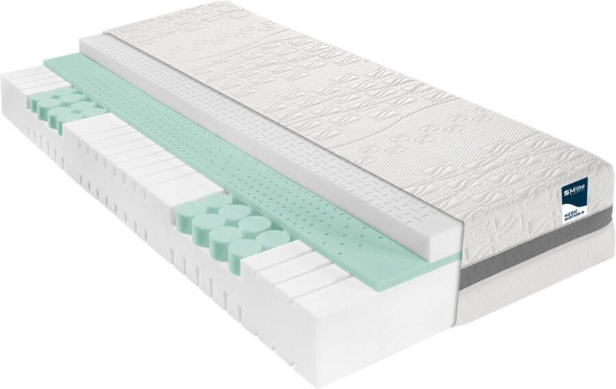 M line Medic Motion + matras 140x200 Koudschuim matras Voor mensen met nekklachten en rugklachten 7 comfortzones Optimale drukontlasting Wasbare tijk Extra ventilerend Voor actieve slapers