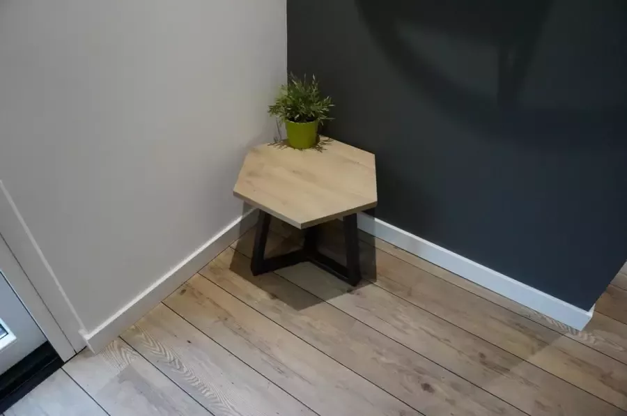 M2-meubels Hexagon salontafel kleur grijs 50cm met mat zwart onderstel