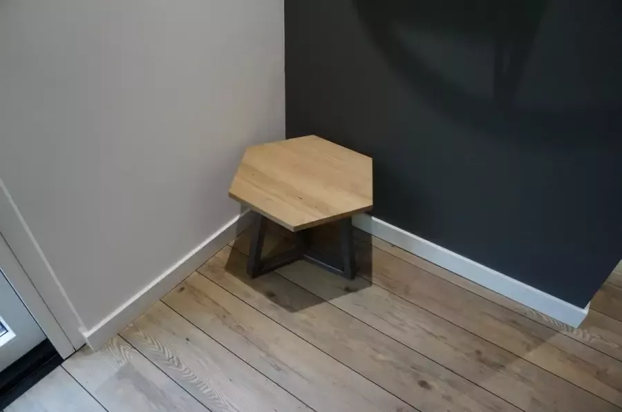M2-meubels Hexagon salontafel kleur licht gerookt 50cm met industrieel onderstel