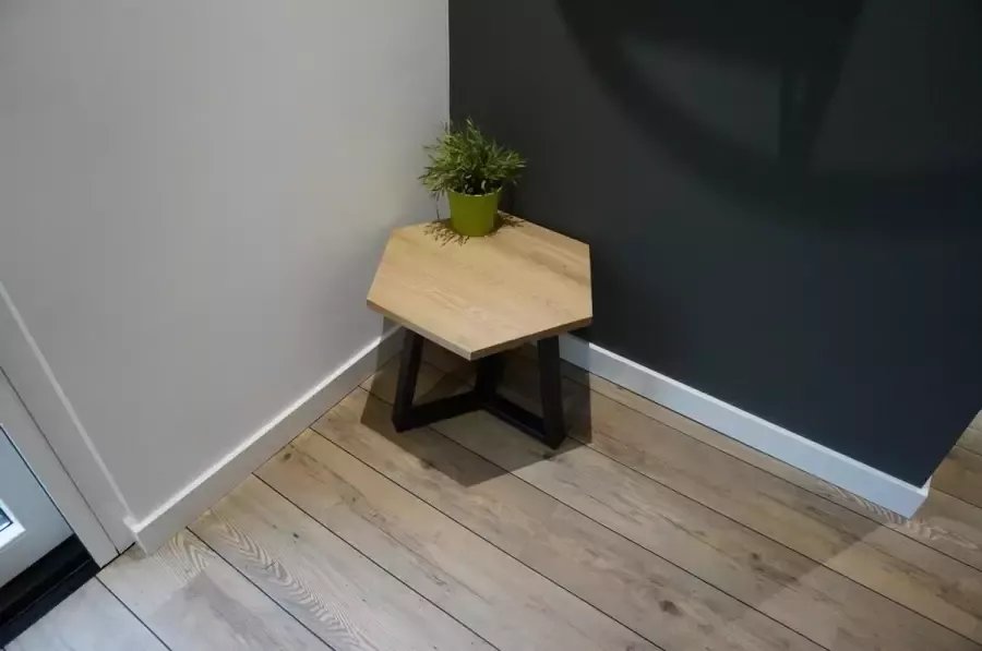 M2-meubels Hexagon salontafel kleur natuurlijk eiken 50cm met mat zwart onderstel
