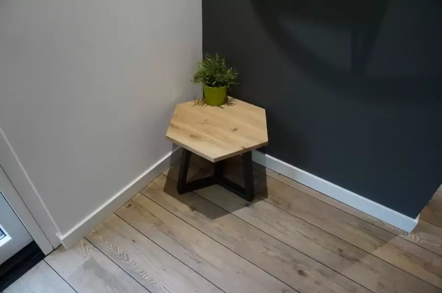 M2-meubels Hexagon salontafel kleur natuurlijk eiken 60cm met mat zwart onderstel
