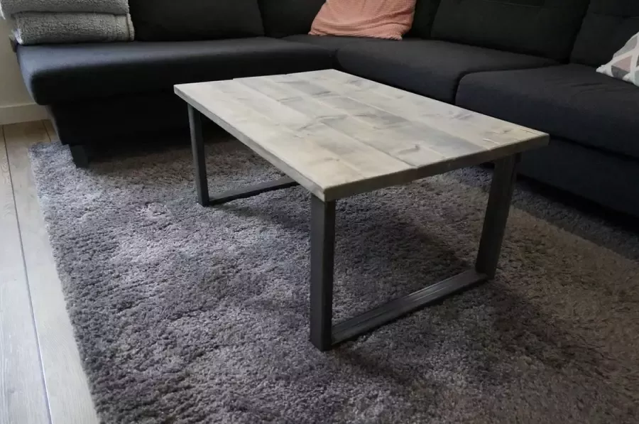 M2-meubels Industriële grijze steigerhouten salontafel U-onderstel