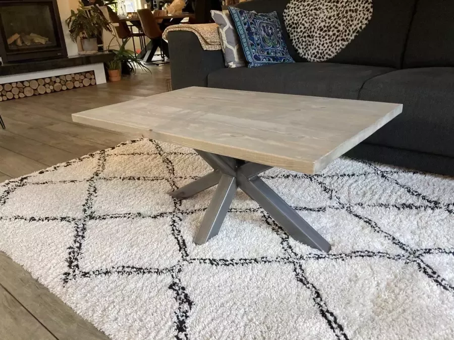 M2-meubels Industriële massief steigerhouten salontafel grijs Matrix-onderstel industrieel
