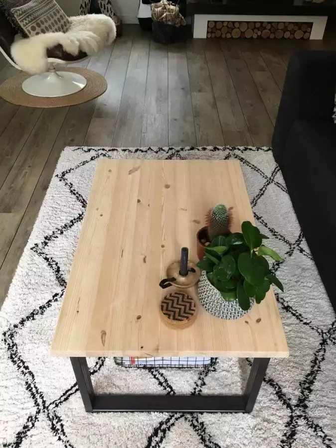 M2-meubels Industriële massief steigerhouten salontafel Kleur Blank U-onderstel