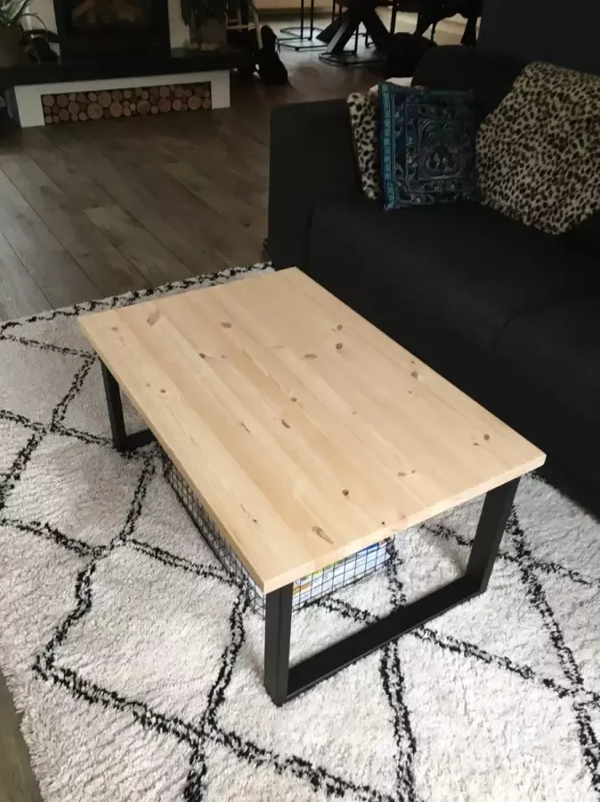 M2-meubels Industriële massief steigerhouten salontafel Kleur Blank| U-onderstel mat zwart