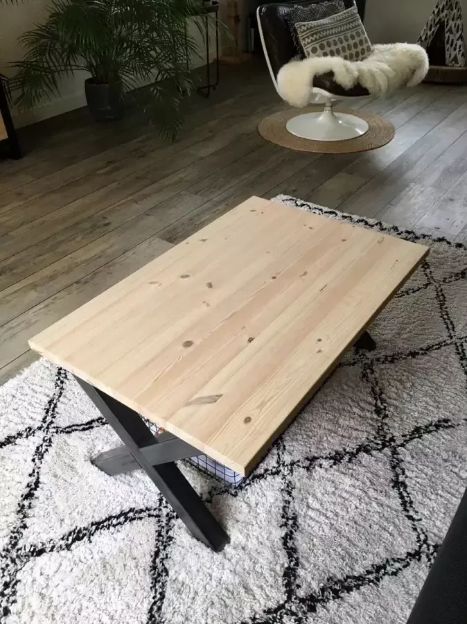 M2-meubels Industriële massief steigerhouten salontafel kleur Blank| X-onderstel