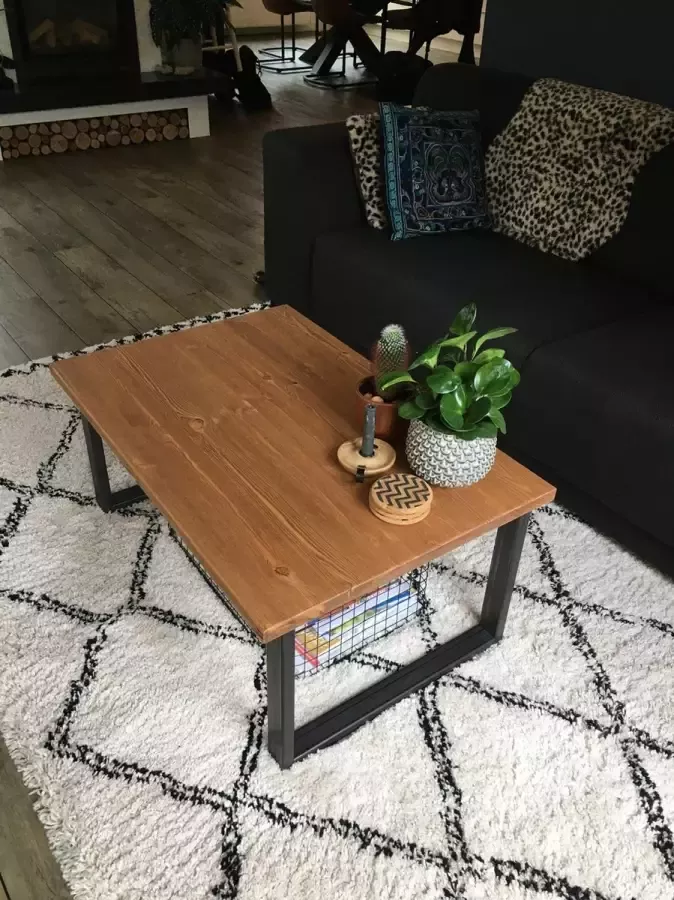 M2-meubels Industriële massief steigerhouten salontafel kleur Bruin| U-onderstel