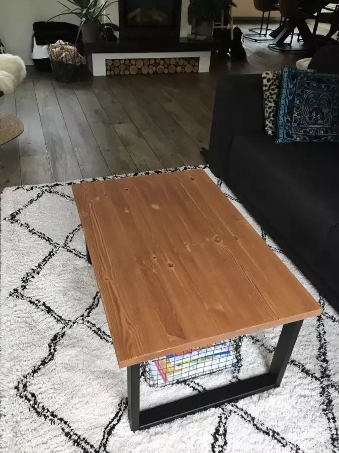 M2-meubels Industriële massief steigerhouten salontafel Kleur Bruin| U-onderstel mat zwart