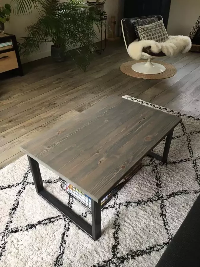 M2-meubels Industriële massief steigerhouten salontafel Kleur Grijs U-onderstel