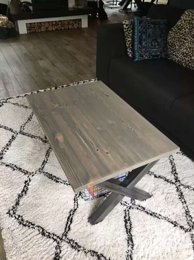 M2-meubels Industriële massief steigerhouten salontafel Kleur Grijs| X-onderstel