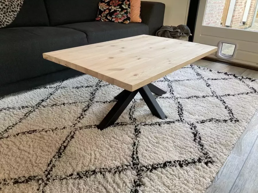 M2-meubels Industriële massief steigerhouten salontafel naturel Matrix-onderstel mat zwart