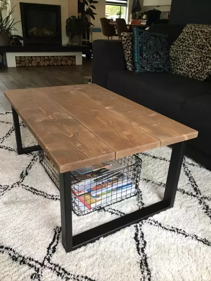M2-meubels Industriële steigerhouten salontafel kleur Bruin| U-onderstel mat zwart