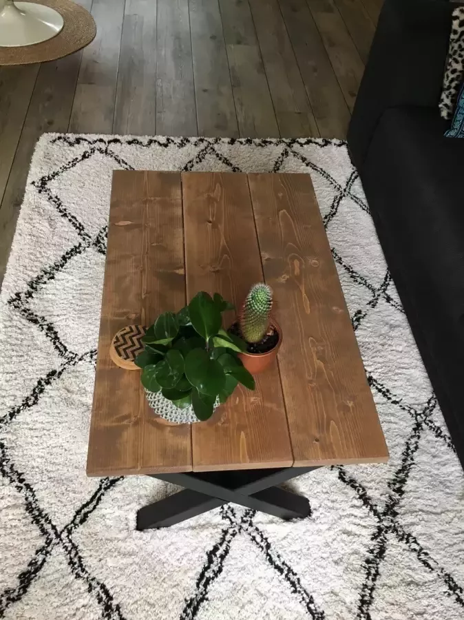 M2-meubels Industriële steigerhouten salontafel Kleur Bruin| X-onderstel mat zwart