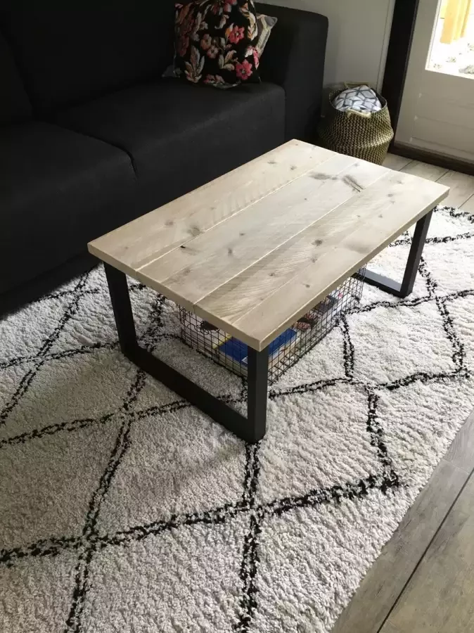 M2-meubels Industriële steigerhouten salontafel kleur Oldlook| U-onderstel mat zwart