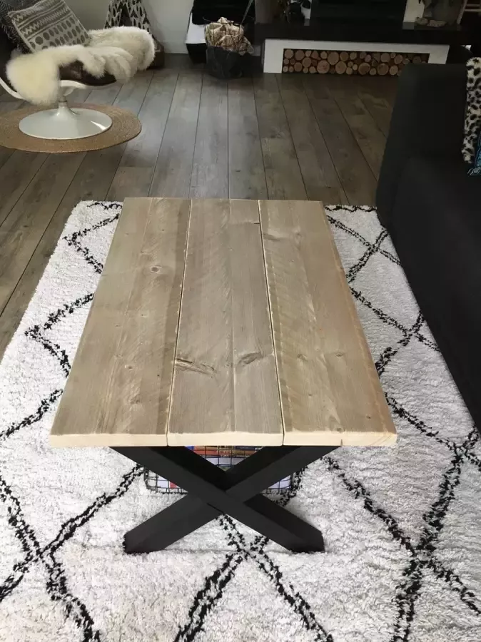 M2-meubels Industriële steigerhouten salontafel kleur Oldlook| X-onderstel mat zwart