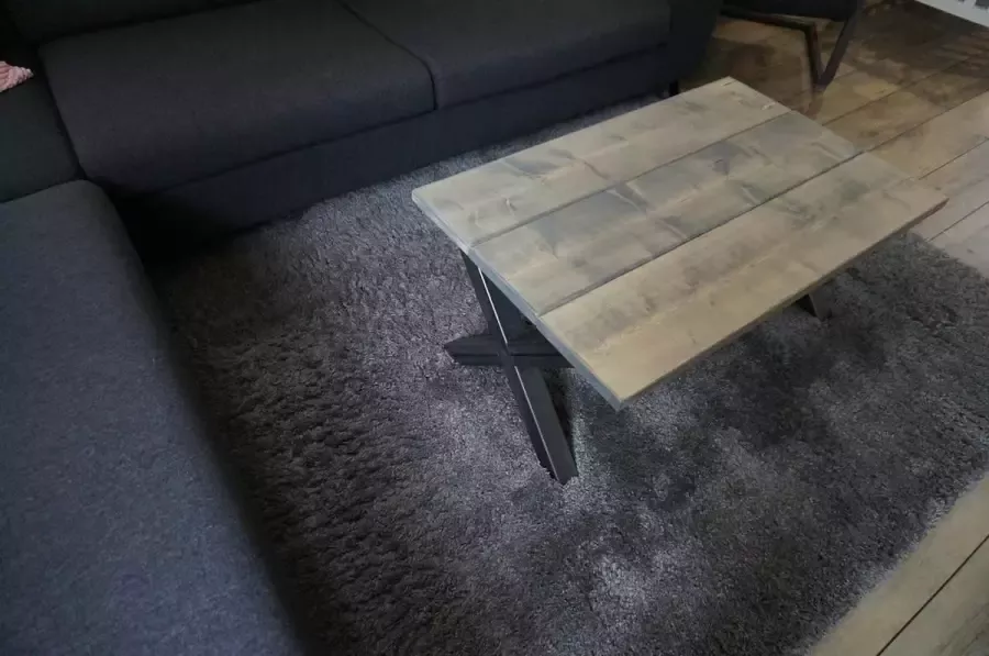 M2-meubels Salontafel 90 x 60 x 40 cm Industrieel X-onderstel Grijs Steigerhout