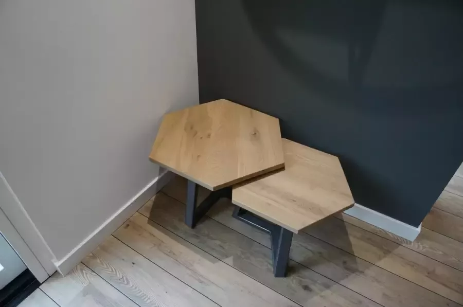 M2-meubels Set hexagon salontafels kleur licht gerookt met industrieel onderstel