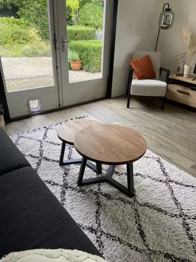 M2-meubels Set industriële ronde salontafels met kleur bruin mat zwart onderstel