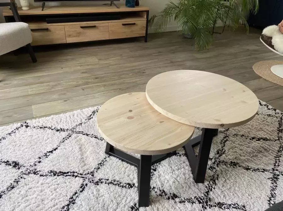 M2-meubels Set industriële ronde salontafels met mat zwart onderstel