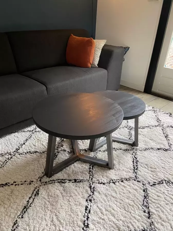 M2-meubels Set industriële zwarte ronde salontafels met industrieel onderstel