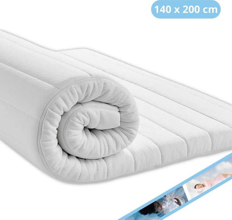 Maan matras Topper 140x200 Topmatras Topdekmatras 8cm dik HR Koudschuim Afritsbaar en wasbaar CertiPUR Gecertificeerd Medium Hardheid Matrastopper