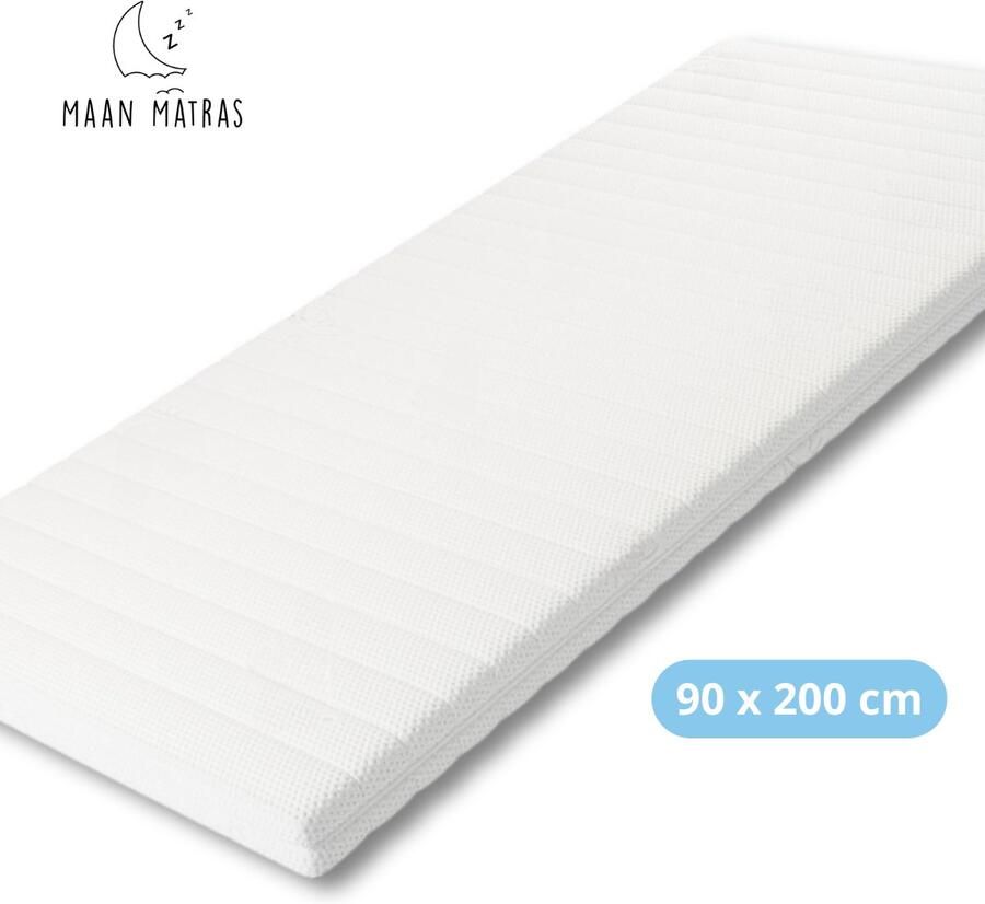 Maan matras Topper 90x200 Topmatras Topdekmatras 9cm dik HR Koudschuim Afritsbaar en wasbaar CertiPUR Gecertificeerd Medium Hardheid Matrastopper