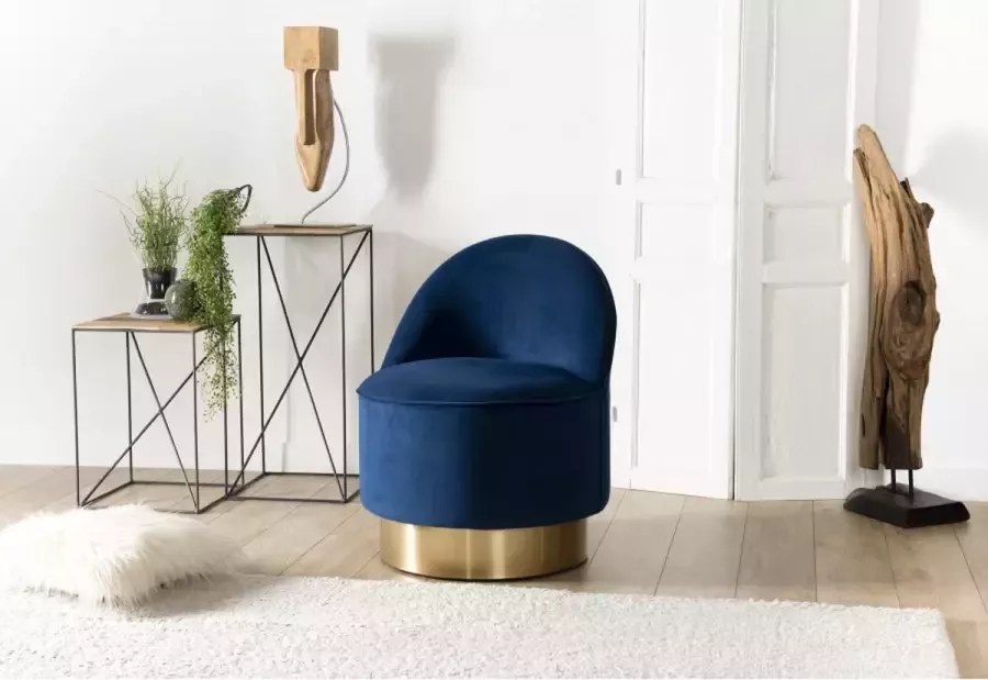 Macabane ALBANE Fauteuil Stof Velours Navy Blauw 60x60x76cm