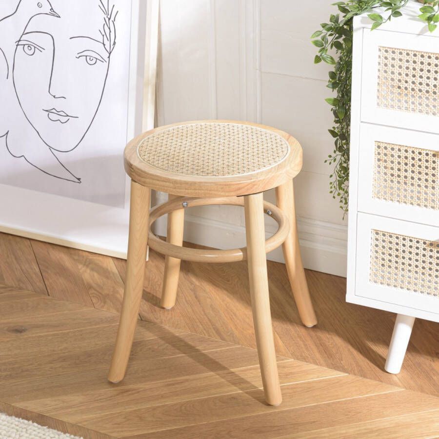 Macabane ALBANE Hevea houten kruk natuurlijke rotan zitting