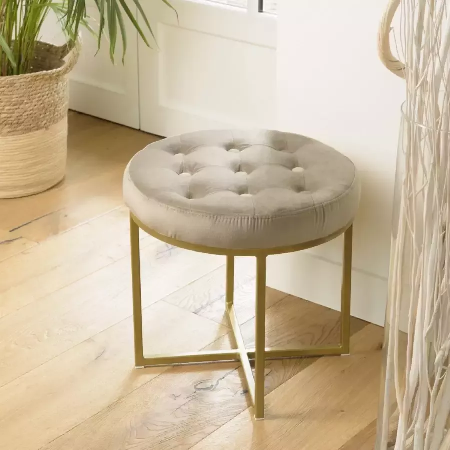 Macabane ALBANE Kruk Fluweel Taupe 41x41x39cm