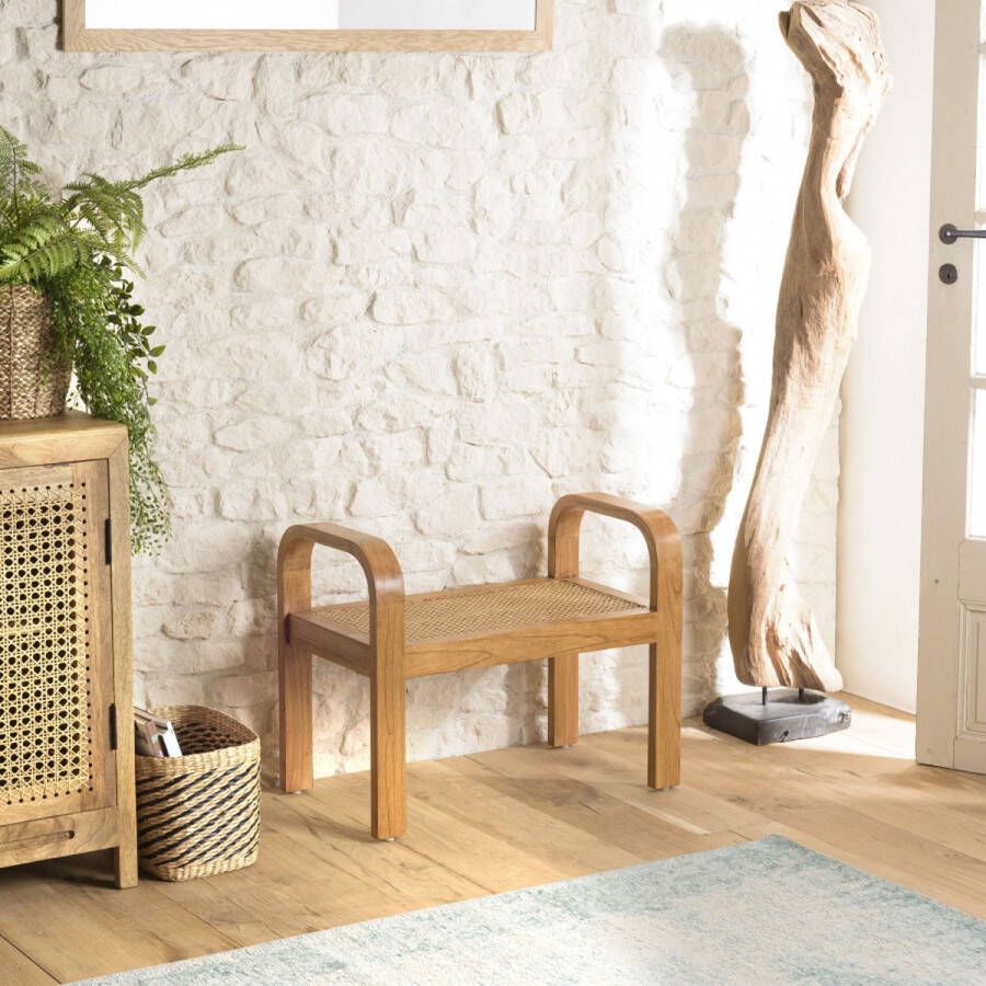 Macabane EDEN 1 zits kruk in mindi hout en natuurlijk rotan 67x38x54cm
