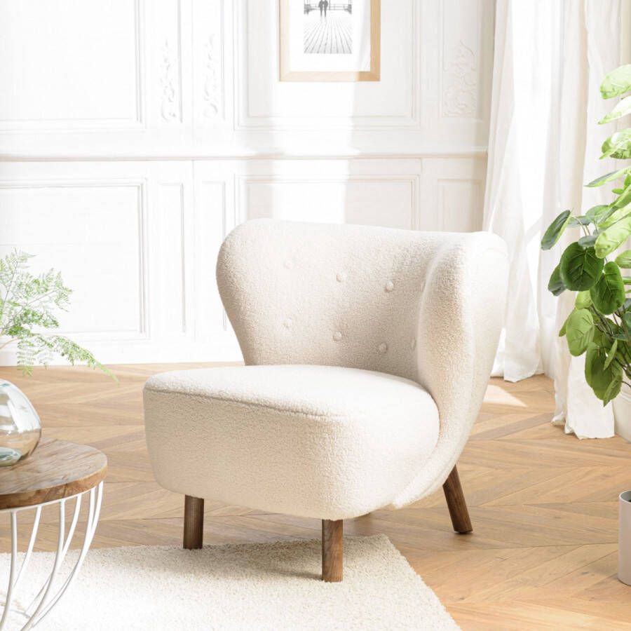 Macabane GASTON Ecru badstof fauteuil ronde gecapitonneerde rugleuning