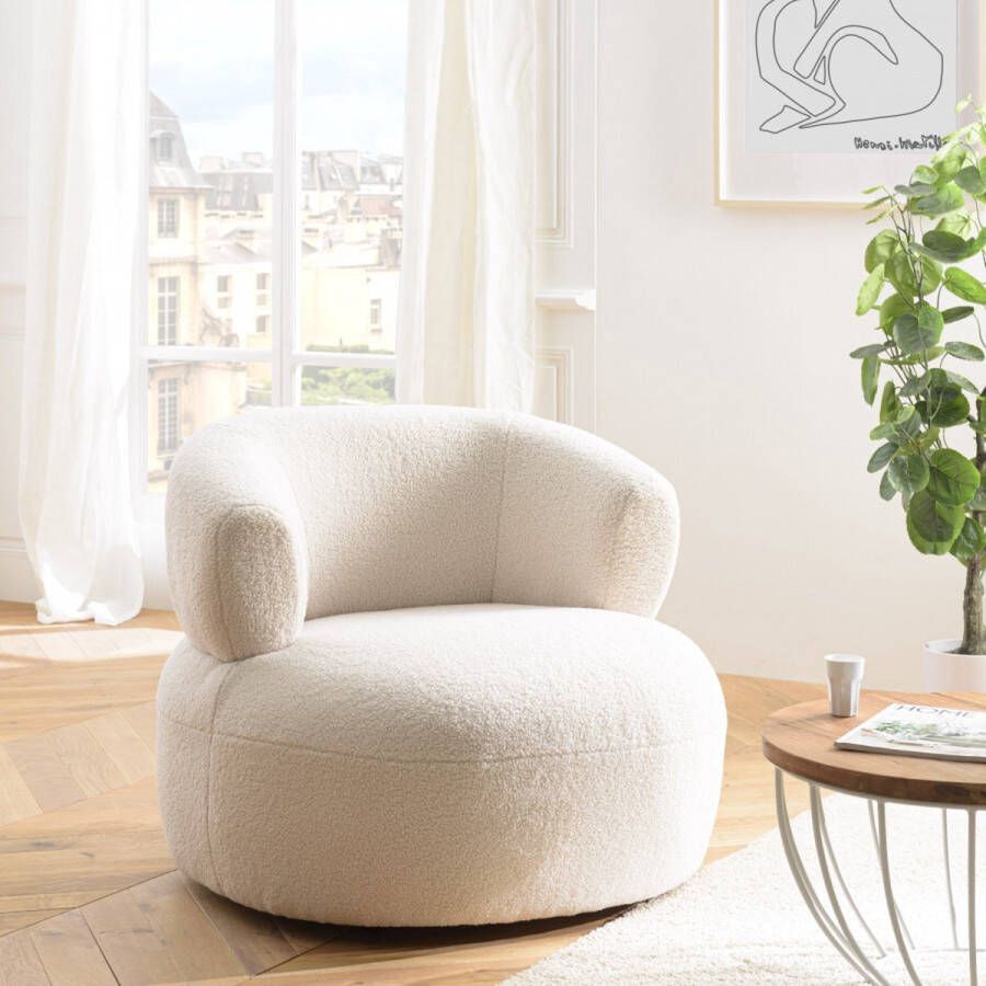 Macabane GASTON Ecru badstof fauteuil ronde zitting