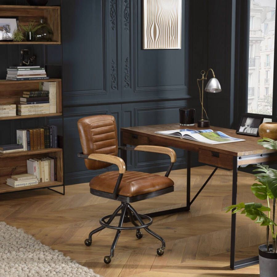 Macabane GASTON Vintage fauteuil in bruin leer 62x56x98cm