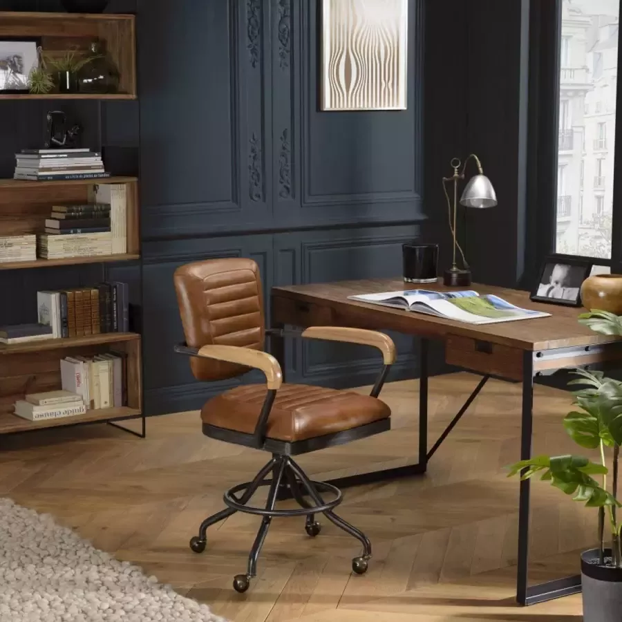 Macabane GASTON Vintage fauteuil in bruin leer 62x56x98cm