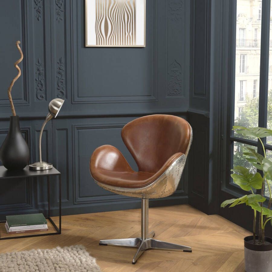 Macabane GASTON Vintage fauteuil in bruin leer 68x62x89cm