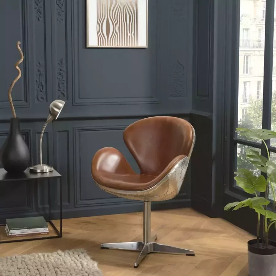 Macabane GASTON Vintage fauteuil in bruin leer 68x62x89cm