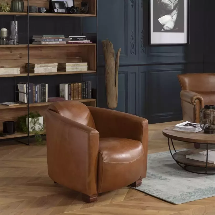 Macabane GASTON Vintage fauteuil in bruin leer 71x82x68cm