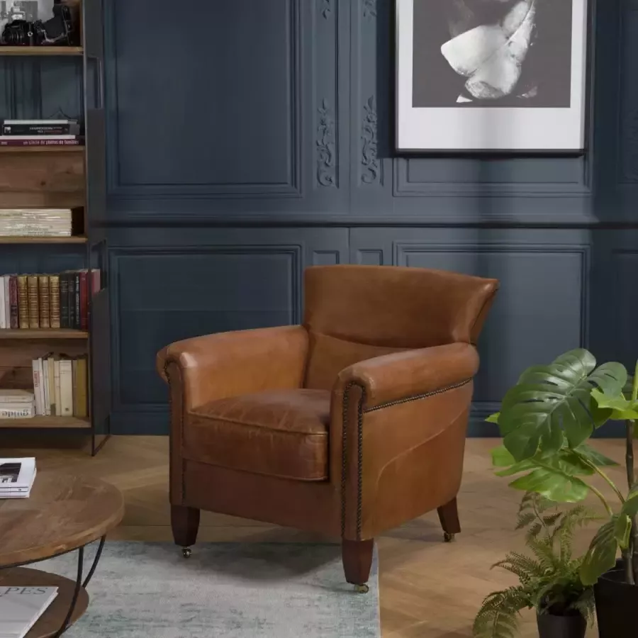 Macabane GASTON Vintage fauteuil in bruin leer 73x83x78cm