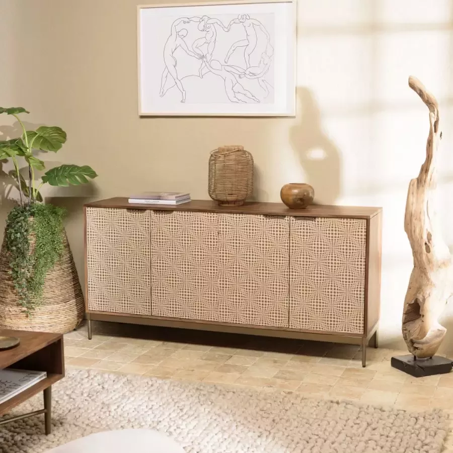Macabane Mangohouten dressoir 4 deuren met etnische motieven