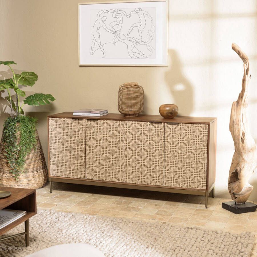 Macabane Mangohouten dressoir 4 deuren met etnische motieven