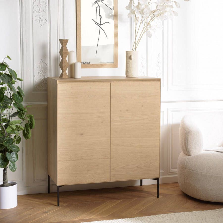 Macabane MAXENDRE Dressoir naturel 2 deuren 3 planken zwart metalen poten