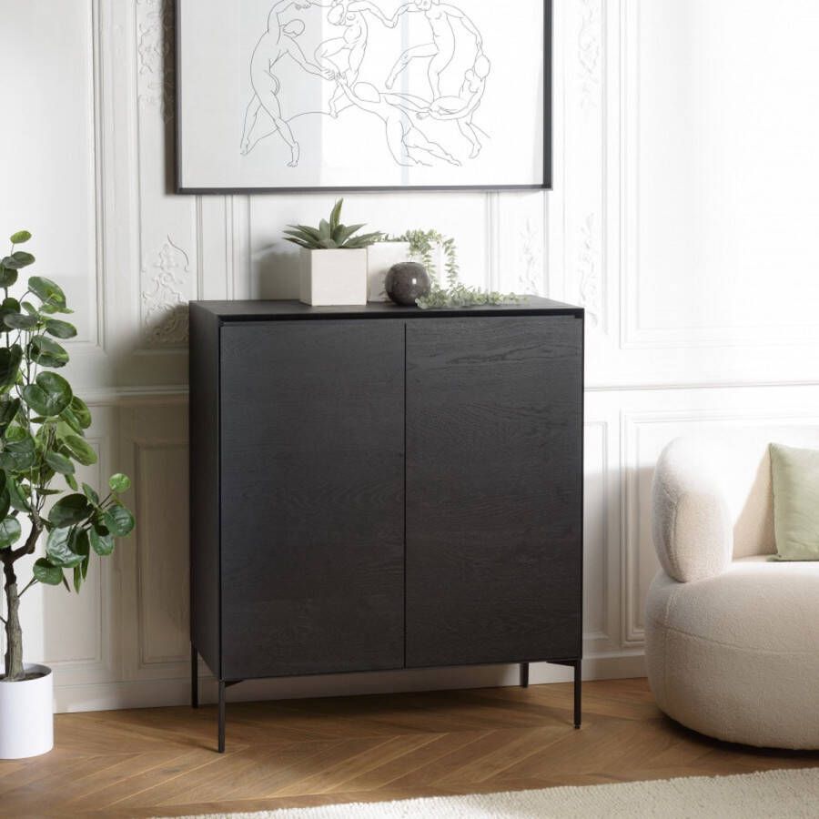 Macabane MAXENDRE Zwart dressoir 2 deuren 3 planken zwart metalen poten