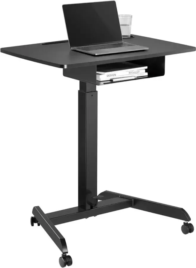 MacLean In hoogte verstelbaar laptop bureau met wieltjes en een lade zit-sta bureau hoogte verstelbaar tot max. 113cm max. 8kg (Zwart)